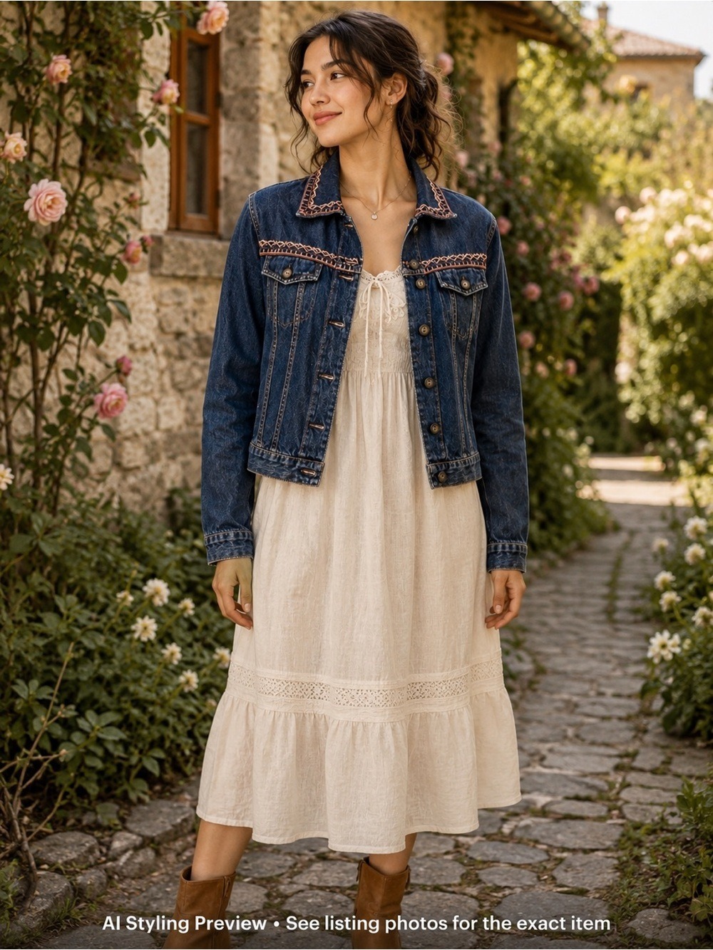Embroidered Denim Jacket Boho Cottagecore Y2K XS/S